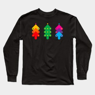 Merry Christmas with colorful Christmas trees, version two Long Sleeve T-Shirt